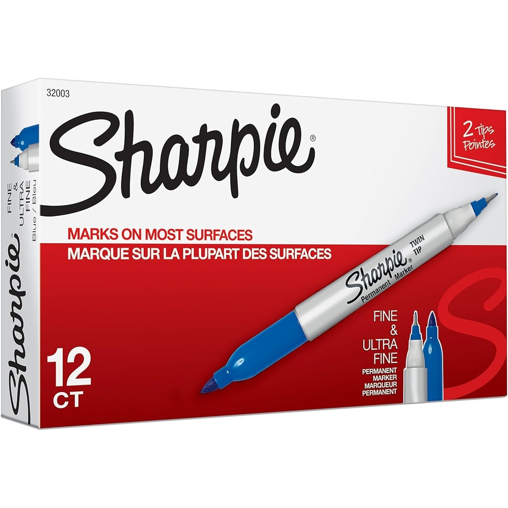 image:imageSharpie Twin Tip Permanent Markers Fine and Ultra Fine Black 12 CountBlue