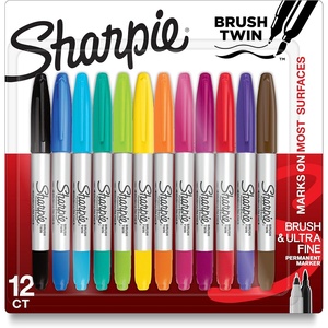Sharpie Brush Twin Permanent Markers, Brush & Ultra Fine Tips, Assorted Colors, 12 Count – Arts & Crafts, Office Supplies(12 Count Assorted)
