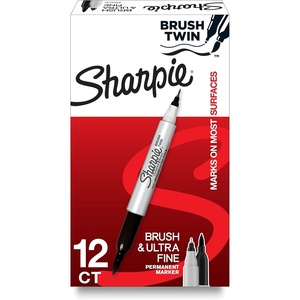 Sharpie Brush Twin Permanent Markers, Brush & Ultra Fine Tips, Assorted Colors, 12 Count – Arts & Crafts, Office Supplies(12 Count Black)