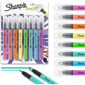 Sharpie Clear View Stick Highlighters, See-Through Chisel Tip, Assorted Fluorescent Colors, 8 Count – School, Home, and Office Use, Teacher Supplies(1 Count (Pack of 8))