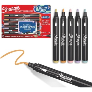 Sharpie Creative Markers, Earth Tones, Glowing Tropics, Water-Based Acrylic, Bullet Tip, Assorted Colors, 5 Count – Arts & Crafts; Works on Paper, Metal, Wood, Ceramic, Glass, Rock, Canvas(Assorted)