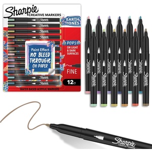 Sharpie Creative Markers, Earth Tones, Water-Based Acrylic, Bullet Tip, 12 Count – Arts & Crafts, School Classroom; Works on Paper, Metal, Wood, Ceramic, Glass, Rock, Canvas(Assorted)