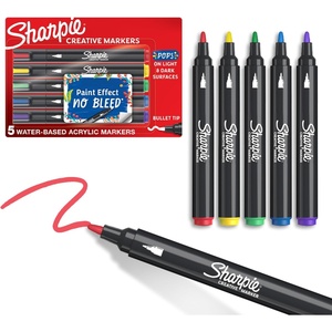 Sharpie Creative Markers, Water-Based Acrylic, Brush Tip, Assorted Colors, 12 Count – Arts & Crafts, Kids Activity, School Classroom; Works on Paper, Metal, Wood, Ceramic, Glass, Rock, Canvas(Bullet Tip)