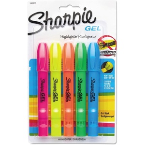 Sharpie Gel Highlighters Marker Set, School Supplies, Teacher Supplies, Journaling Supplies, Smear-Resistant, No Bleed Highlighters, Bullet tip, Assorted Colors, 5-Pack(Assorted Colors)
