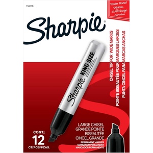 Sharpie King Size Permanent Markers, Chisel Tip, Black, 12 Count – Thick Poster Markers, Heavy Duty For Work & Industrial Use, High Capacity Ink Supply, For Paper, Metal, Plastic, And More(1 Count (Pack of 12))