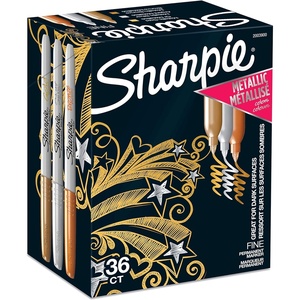 Sharpie Metallic Permanent Markers, Fine Point, Assorted Metallic, 36 Count