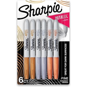 Sharpie Metallic Permanent Markers, Fine Point, Assorted Metallic, 6 Count
