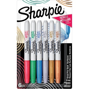Sharpie Metallic Permanent Markers, Fine Tip, Assorted Colors, 6 Count – Arts & Crafts, Quick Drying, Great for Dark Surfaces