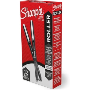 Sharpie Needle Point Rollerball Pens, 0.5mm Black Ink Pens, Bullet Journal Supplies, Smooth Writing Pens for Stationary, School & Office, 12-Pack