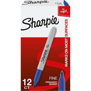 Sharpie Permanent Markers, Fine Point, Blue, 12 Count