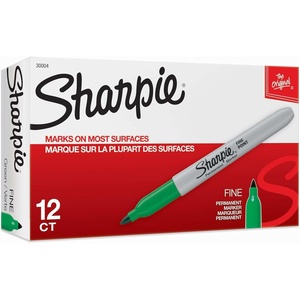 Sharpie Permanent Markers, Fine Point, Green, 12 Count