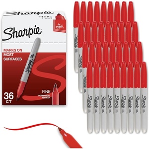 Sharpie Permanent Markers, Fine Tip, Red, 36 Count – Marks on Paper, Plastic, Metal, Wood, Perfect for Drawing, Coloring, Posters, Home, Office Supplies(Red)