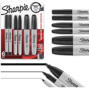 Sharpie Permanent Markers Variety Pack, Includes Chisel, Fine, and Ultra-Fine Tips, Black, 6 Count – Poster, Office, School Supplies(Black)