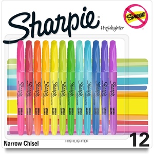 Sharpie Pocket Highlighters, Mild Pastel Colors, Assorted, Chisel Tip, 12 Count – School, Home, and Office Use, Teacher Supplies(Bright)