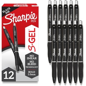 Sharpie S-Gel Bold Point Black Gel Pens, Back to School Essentials, 1.0mm Black Ink Pens, Smooth Writing for Office & Teacher Supplies, Smear-Resistant, No Bleed Technology, 12-Pack(12)