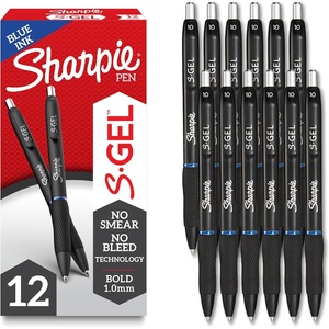 Sharpie S-Gel Bold Point Blue Gel Pens for Teachers, School & Office, Ideal Pens for Journaling, Drawing & Studying, Bold Point, 1.0mm, Smooth Writing, 12-Pack(Blue)