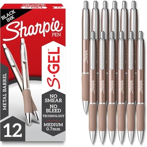 Sharpie S-Gel, Gel Ink Pens, Medium Point (0.7mm), Sleek Metal Barrel, Black Ink, 12 Count – Drawing, Journaling, Writing, School, Teacher Supplies(Champagne)