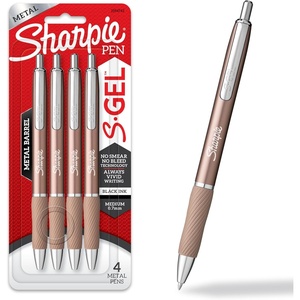 Sharpie S-Gel, Gel Ink Pens, Medium Point (0.7mm), Sleek Metal Barrel, Champagne, Black Ink, 4 Count – Drawing, Journaling, Writing, School, Teacher Supplies