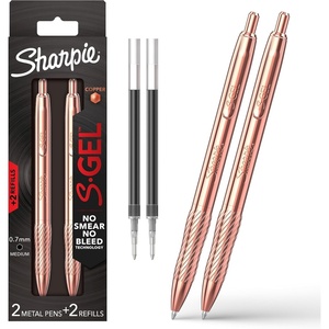 Sharpie S-Gel Gel Pen, Copper Metal Body, Medium Point (0.7mm), Black Ink, Includes 1 Pen and 1 Additional Ink Refill(1 Count (Pack of 2))