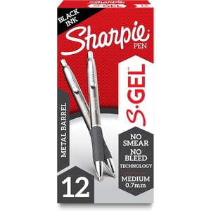 Sharpie S-Gel, Gel Pens, Sleek Metal Barrel, Gunmetal, Medium Point (0.7mm), Black Ink, 12 Count(Black Ink)