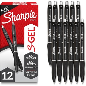 Sharpie S-Gel Pens, Medium Point (0.7mm), Black Ink, 4 Count – Ideal for Writing, Journaling, Drawing, Coloring, Note-Taking, College Supplies(12 Count)