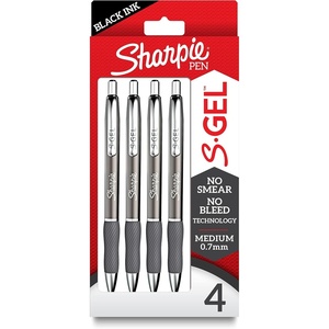Sharpie S-Gel Pens, Sleek Metal Barrel, Gunmetal, Medium Point (0.7mm), Black Gel Ink, 4 Count