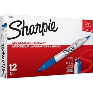 Sharpie Twin Tip Permanent Markers, Fine and Ultra Fine, Black, 12 Count(Blue)